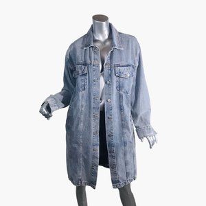 Le Lis Collection Women's Medium Long Line Blue Jean Denim Jacket Button Front P